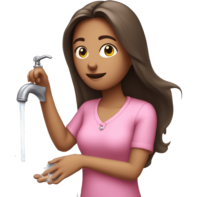 brunette women with long hair washing her hands in a pink shirt  emoji