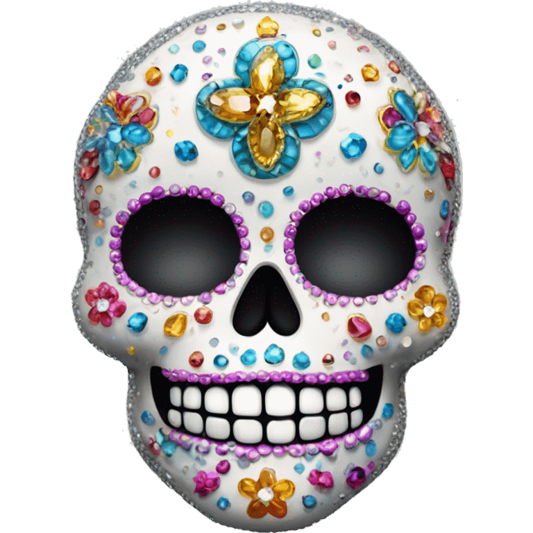 Realistic single isolated decorative sugar skull with sparkling diamonds and rhinestones  emoji