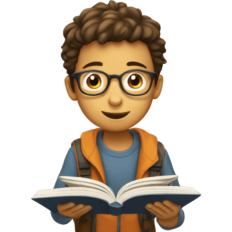 Curious boy reading a book emoji