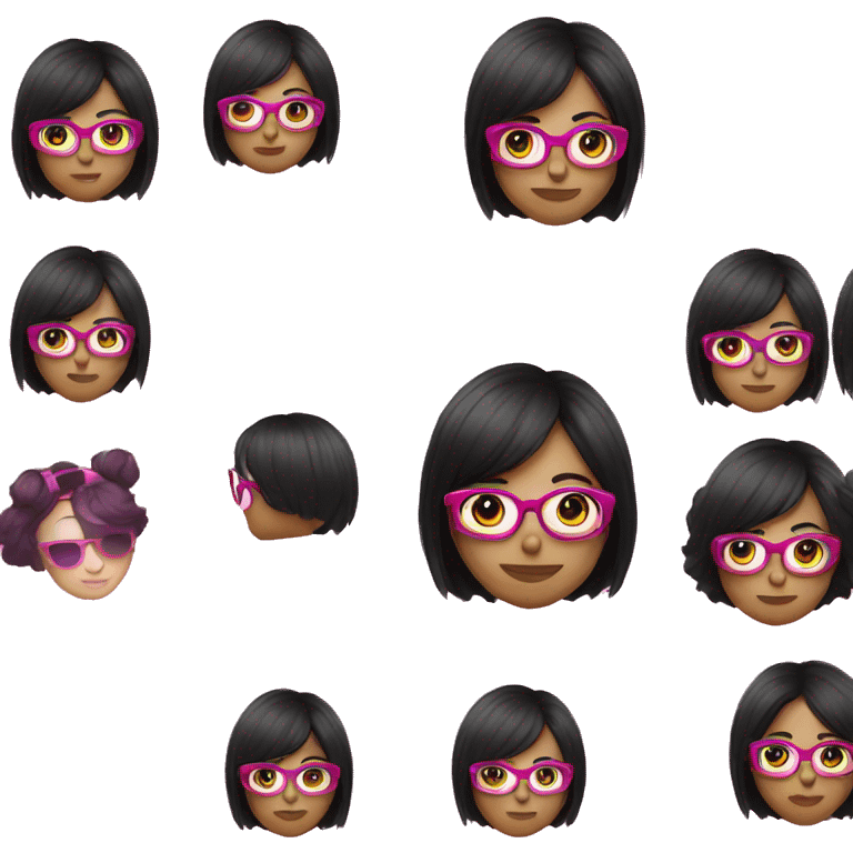 Graphic designer girl with black hair in pink glasses emoji