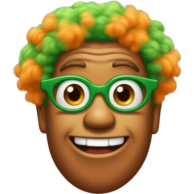 Oompa Loompa with orange skin and a green Afro and a mischievous face  emoji