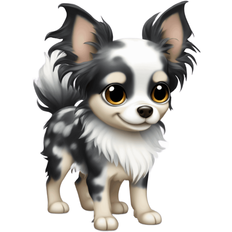 Spunky Blue merle chihuahua long hair with spotted face black emoji