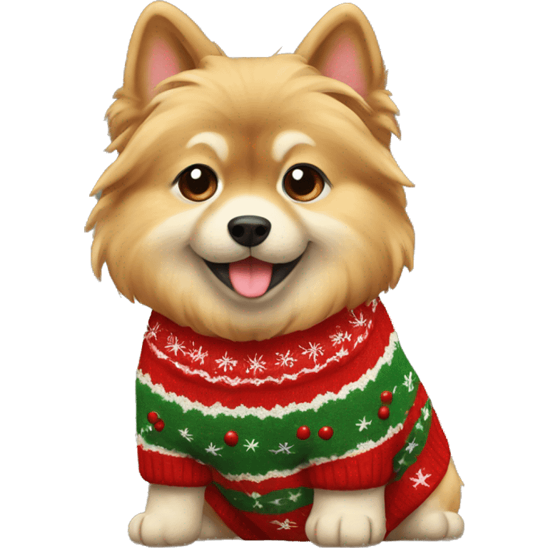 Zwergspitz wearing christmas Sweater  emoji