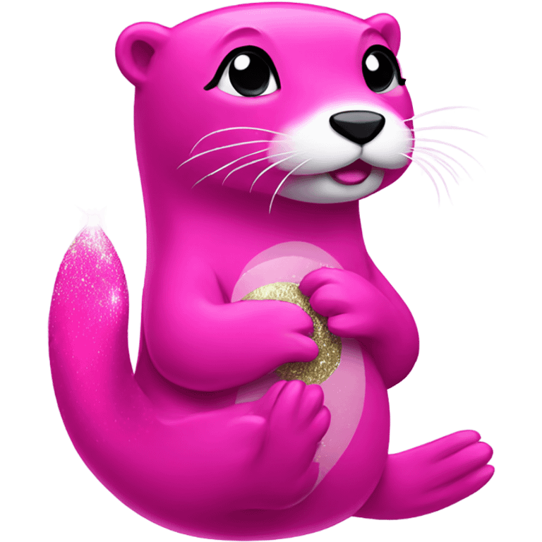 Hot pink otter working out with glitter emoji