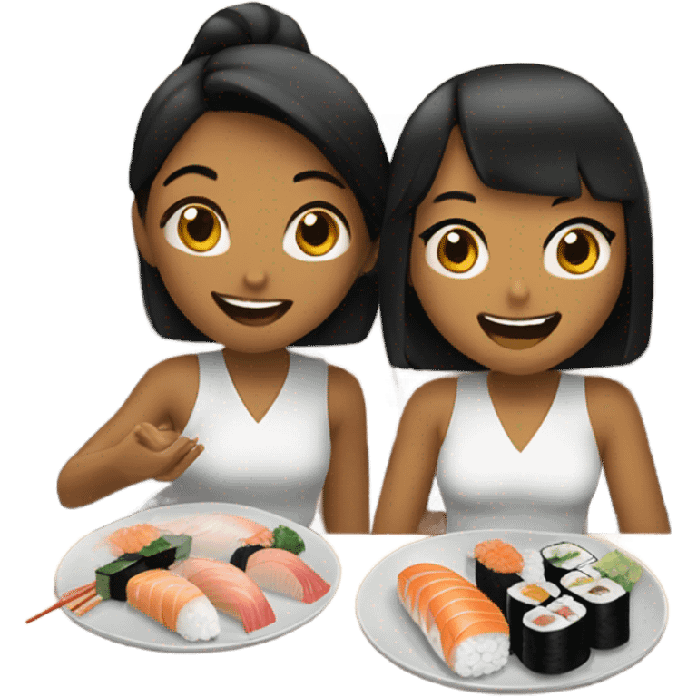 two girls eating sushi  emoji