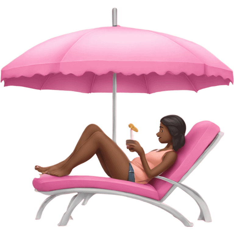 Girl lounging with her feet on a. Pink chair under a umbrella  emoji