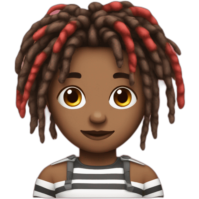 Cute brown skin with red and black striped colored dreads emoji