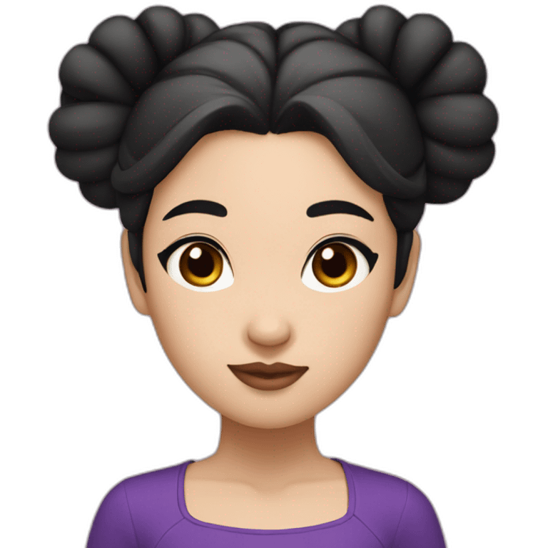 Asian girl with black double bun hair, purple top and eyeliner makeup emoji