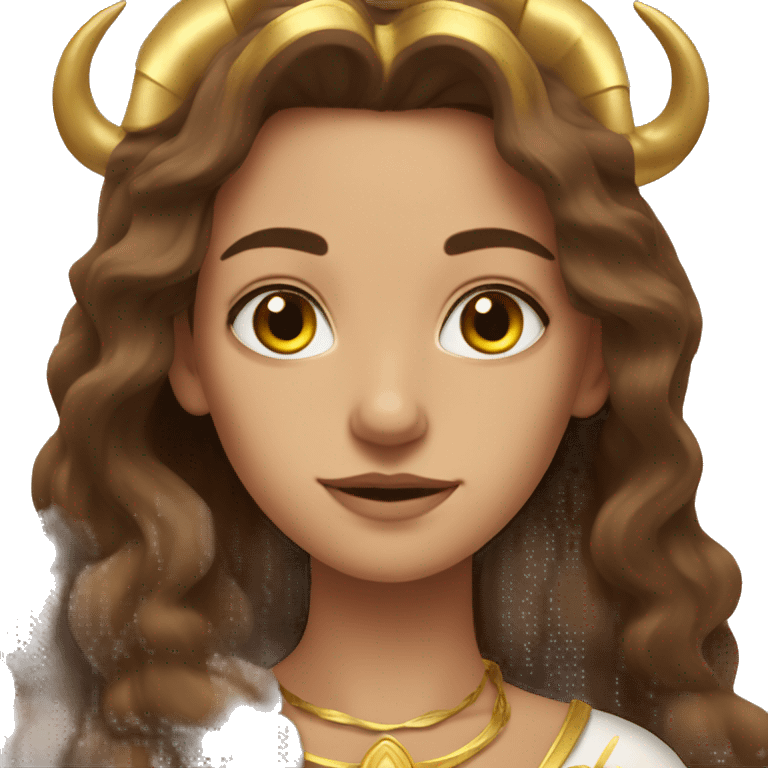 goddess with Long brown hair and gold horns  emoji