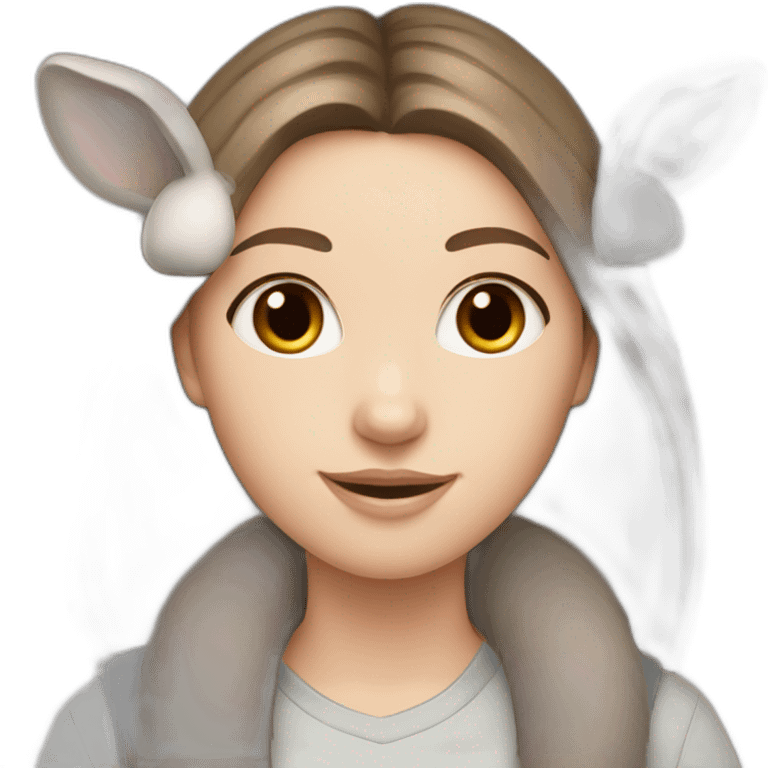 White Girl brown hair anD two Grey bunnies emoji