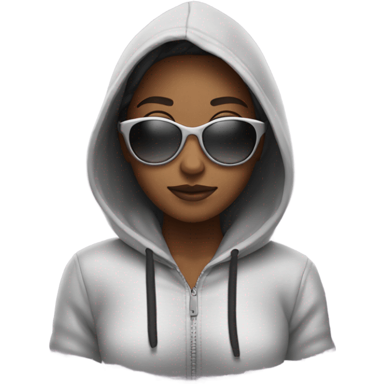 Girl wearing hoodie with sungalsses emoji