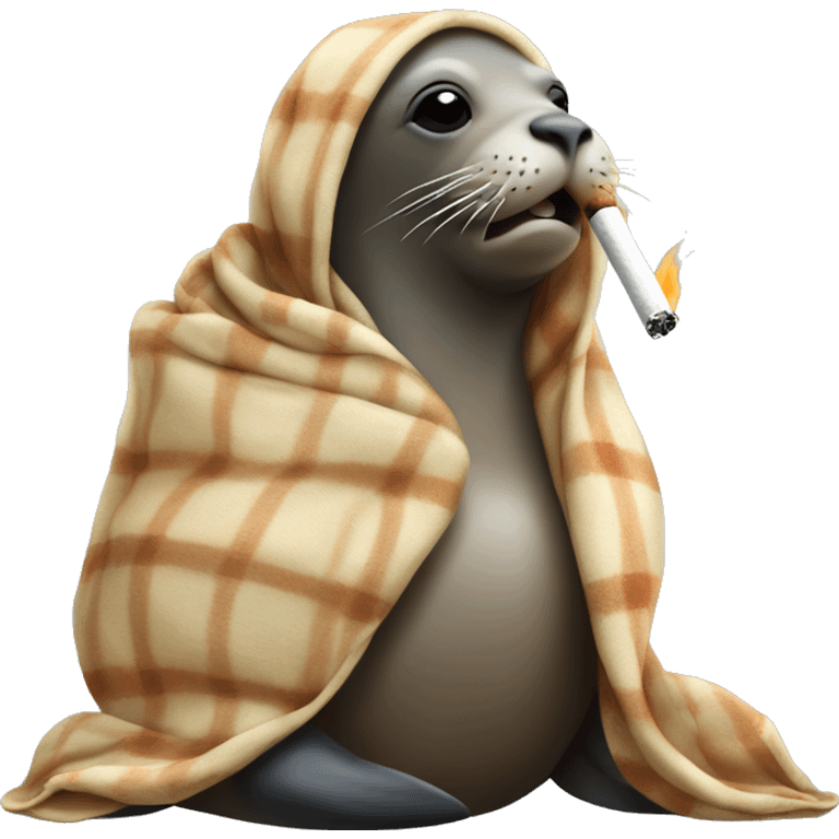 Cozy sea lion in blanket smoking a ciggarete emoji