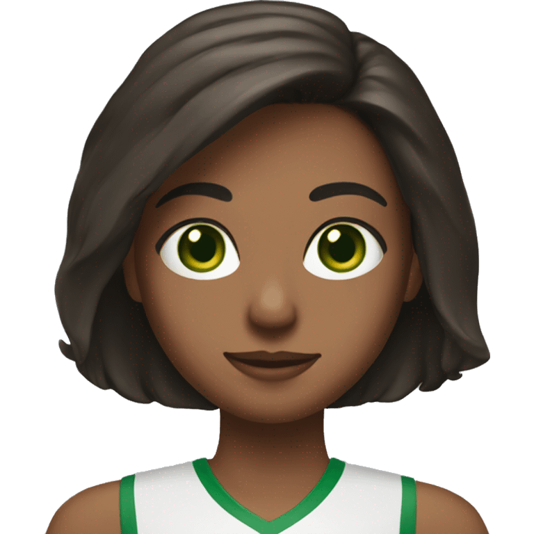 Brunette with green eyes on a sports simulator emoji