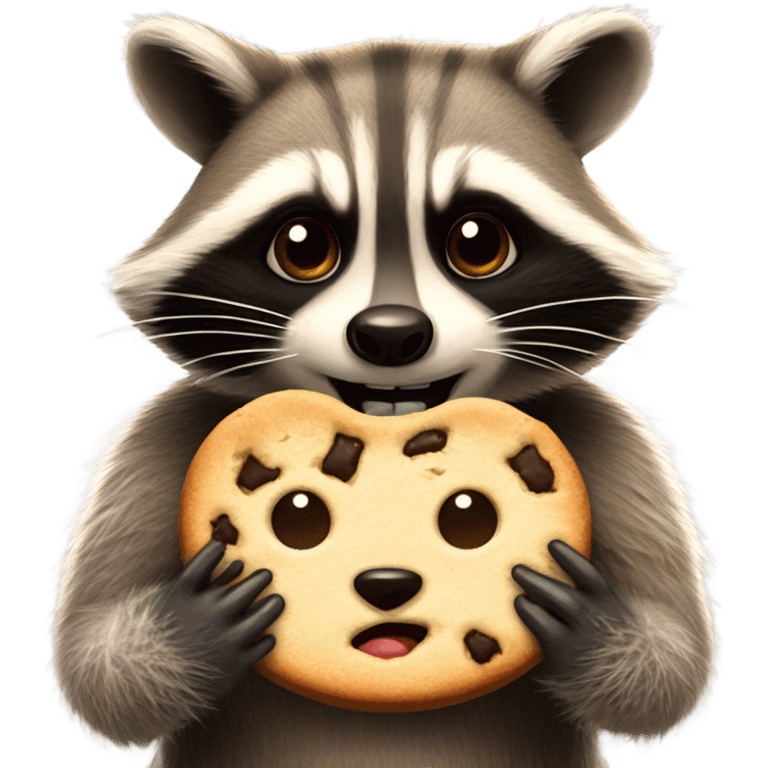 A raccoon keeping a cookie away from another raccoon  emoji