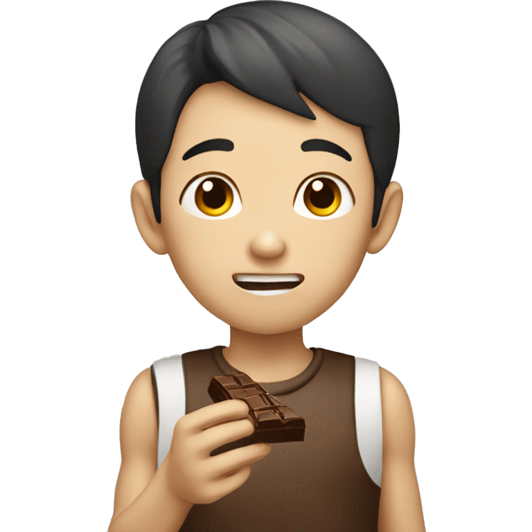 skinny chinese boy eating chocolate emoji