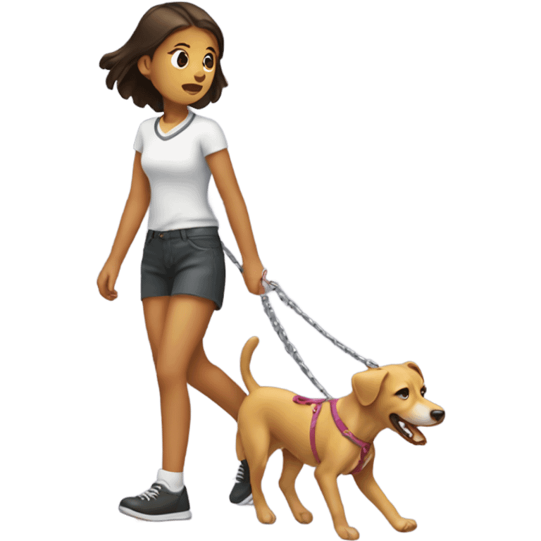 Girl being dragged by dog on leash emoji