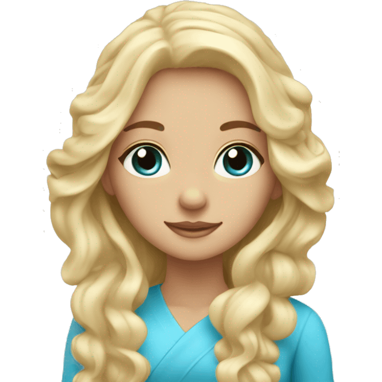 blonde girl with long wavy hair and blue eyes spa with headtowel on emoji