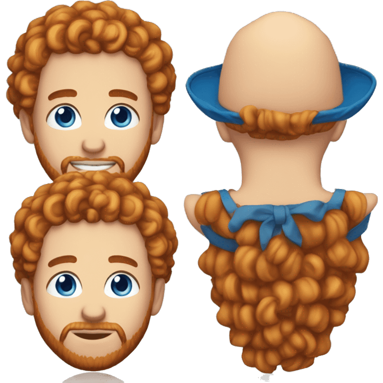 35 year old, male, short curly red hair, pale complexion, beard, blue eyes, basketball hat emoji