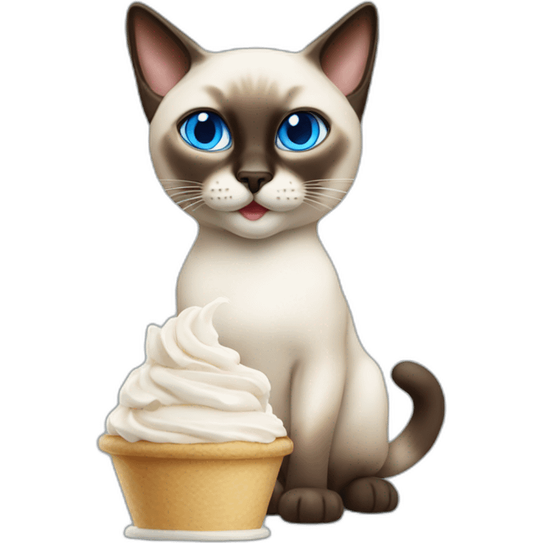 Siamese cat with blue eyes eating whipped cream emoji