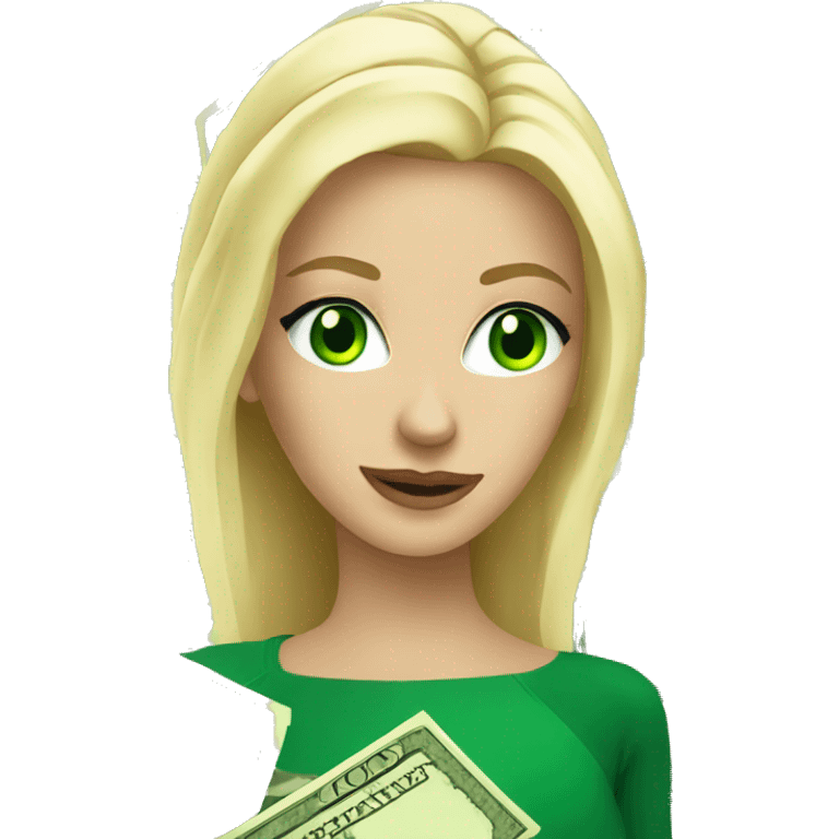 blonde woman green eyes with money emoji