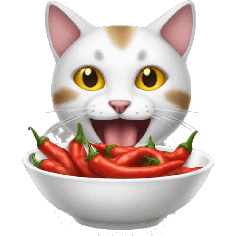 Cat happily eating spicy pepper emoji