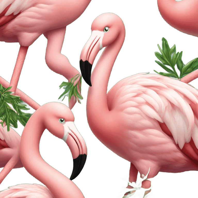 Three flamingoes with mistletoe emoji