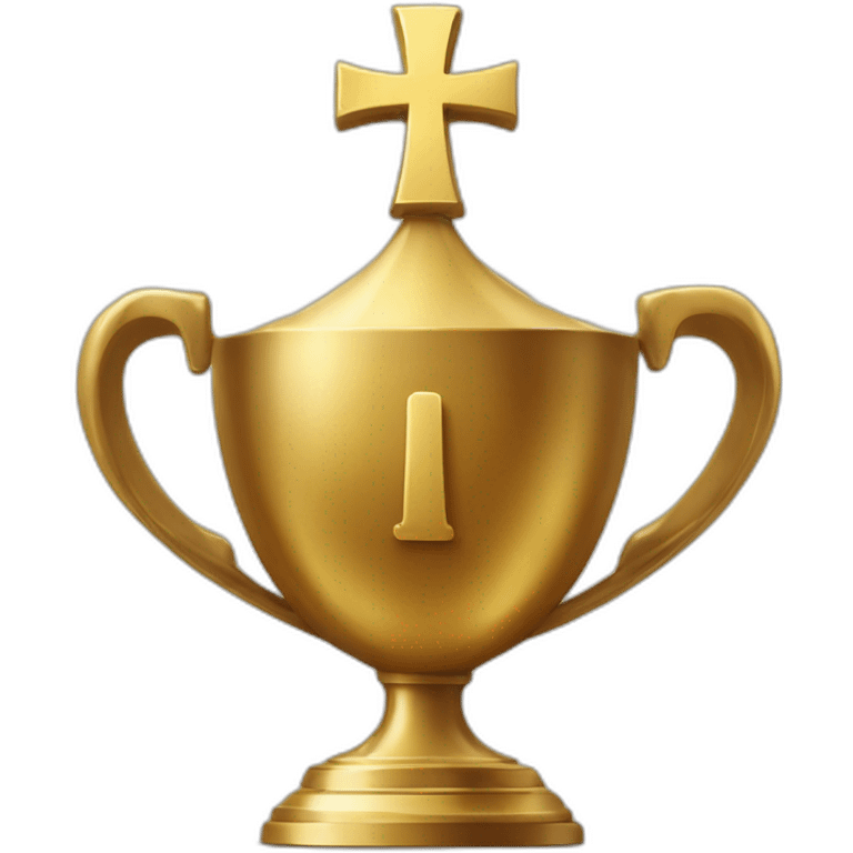 royal big empty Christian trophy for the winner with a cross on royal background emoji