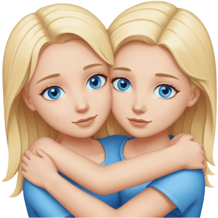 Two blonde girls with blue eyes hug each other emoji