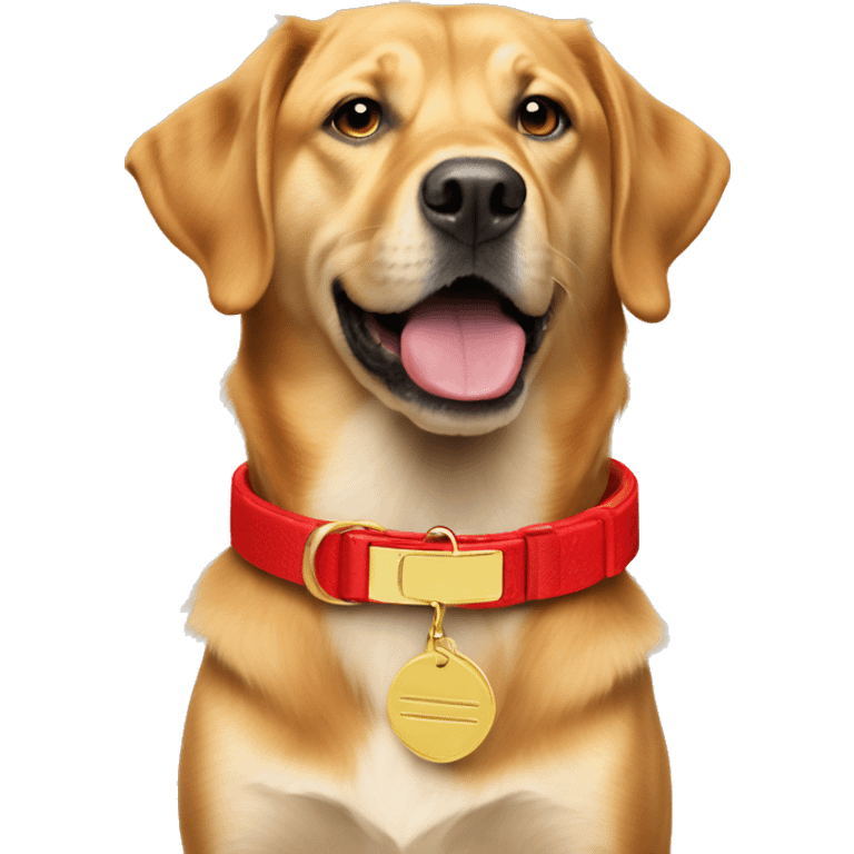 Red dog collar with a golden tag emoji