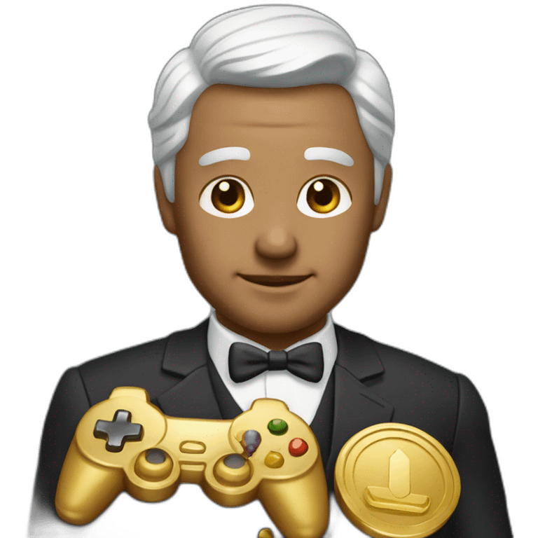 Rich man with gold gamepad emoji