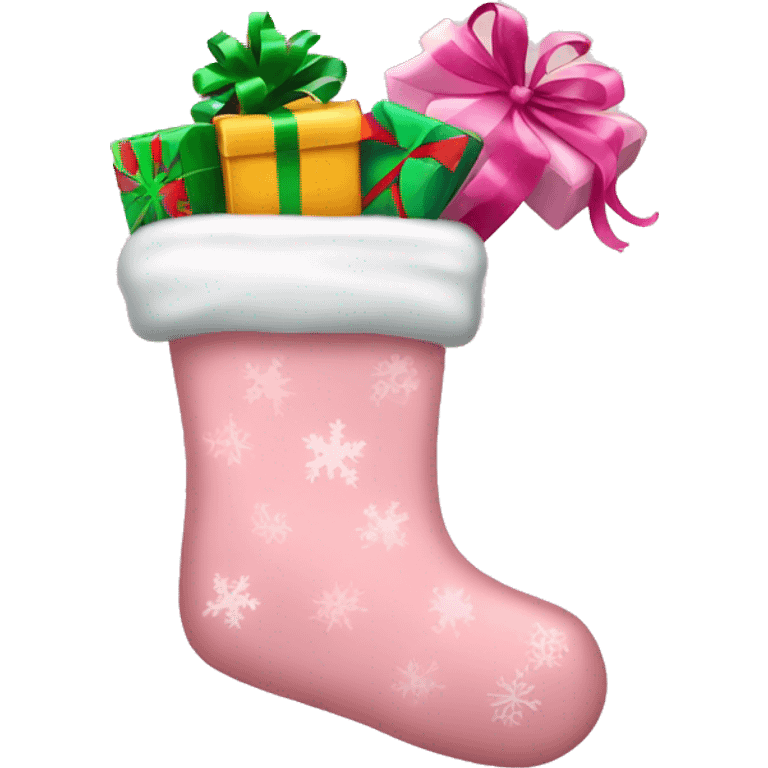 Light pink christmas stocking with presents inside emoji