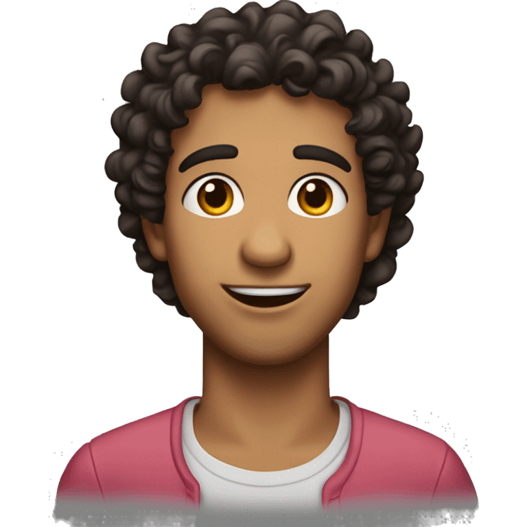 Latino guy, soft brown eyes, dark curly hair, surprised face  , smirking with a rosy cheeks emoji