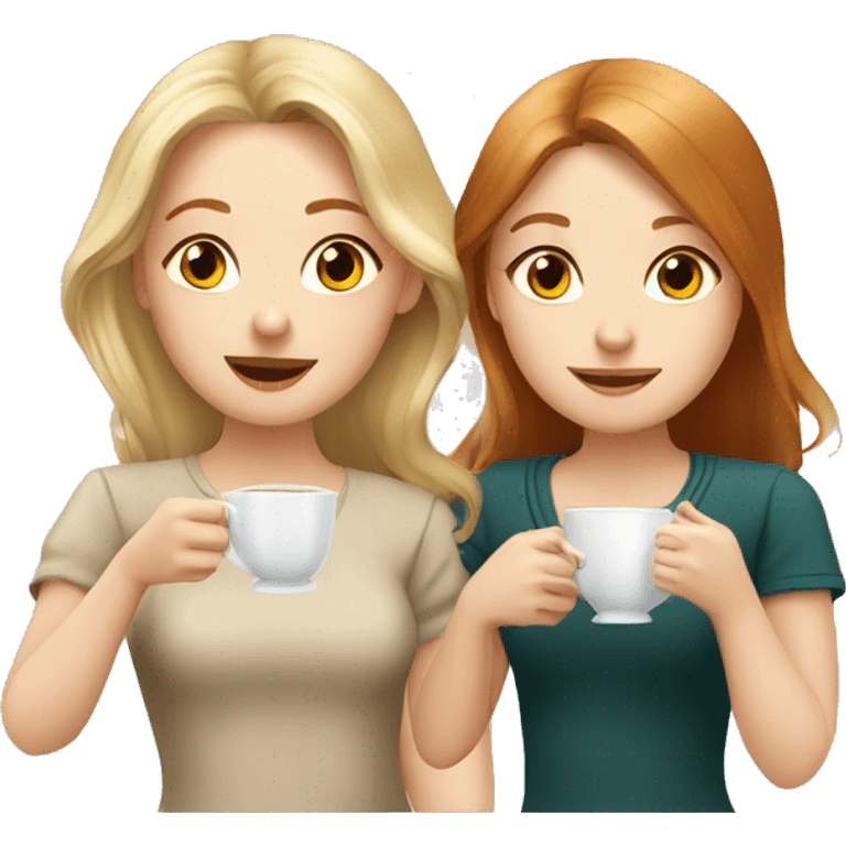 Russian three girls blonde brown-haired and redhead drinking tea emoji