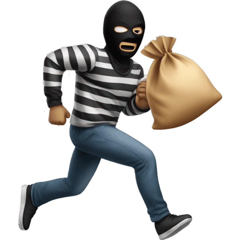 Robber running with striped shirt and black mask with moneybag emoji