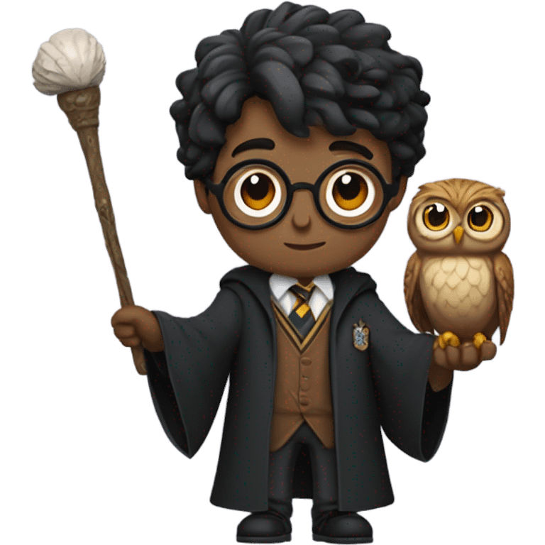 Harry Potter holding his wand and an owl emoji