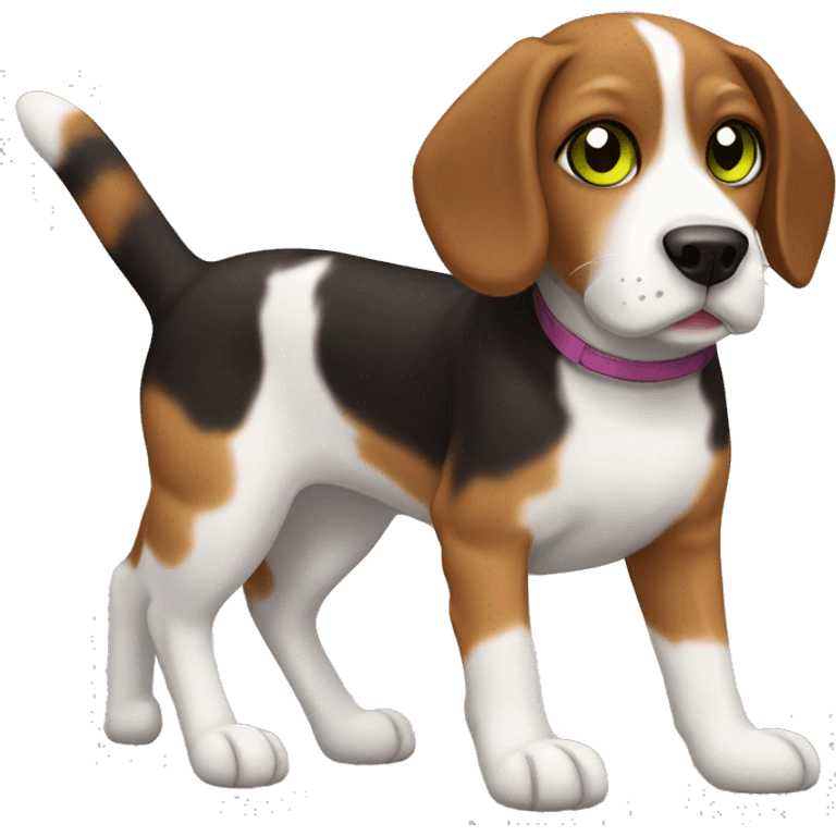 Dark brown tabby cat with brown-green eyes & tricolor beagle dog emoji