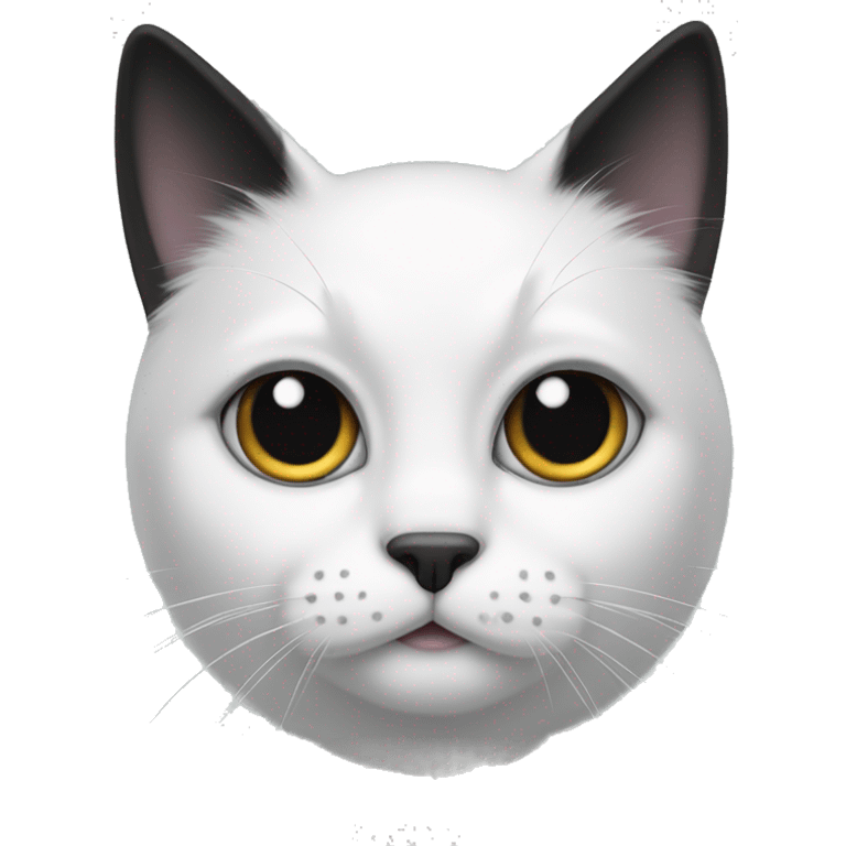 white cat with black ears, right eye, tail and has black dot on right side of bo emoji