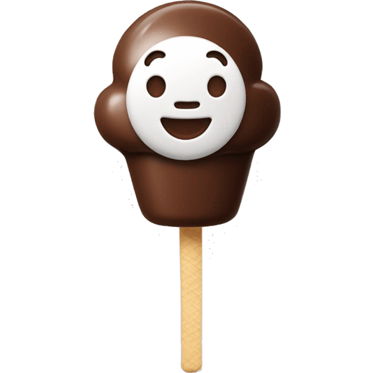 ice cream on a stick with chocolate flat shape, with a smile  emoji