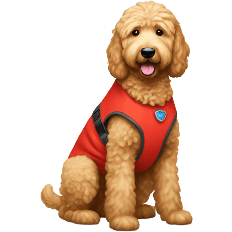 Goldendoodle with red vest emoji