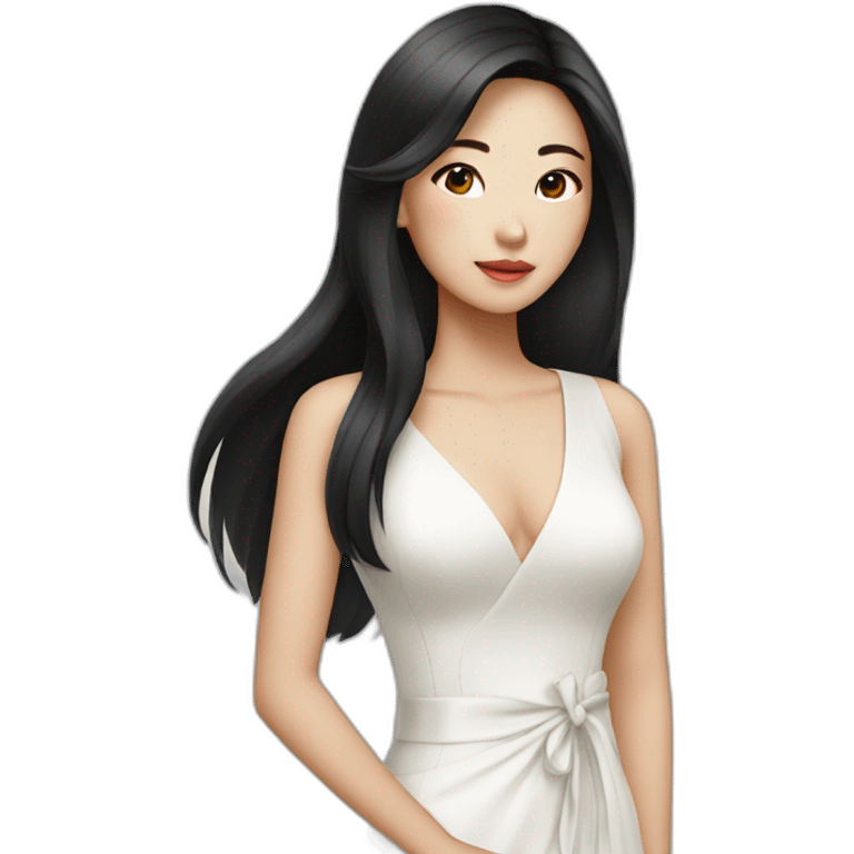 Beautiful Asian woman with long black hair and white dress emoji