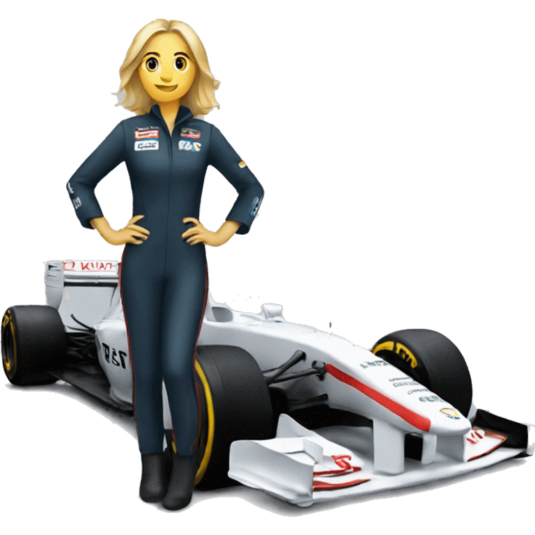 a women standing on a F1 car  emoji