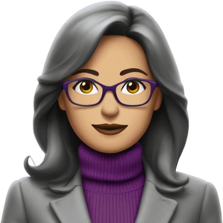 Full torso of Tv show Diana Prince wearing grey suit with purple turtleneck and eyeglasses  emoji