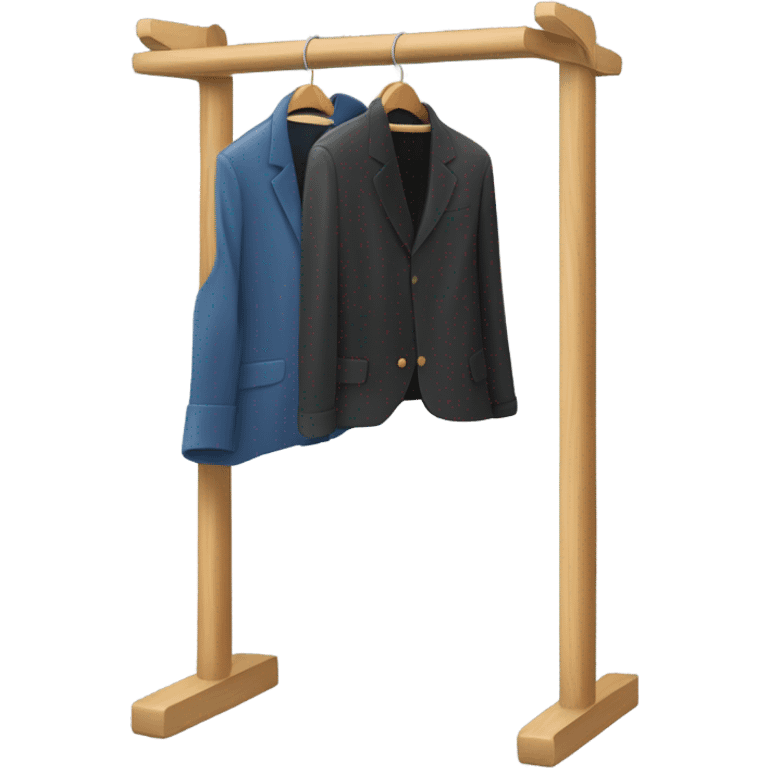 Design an emoji-style icon of an open wardrobe with clothes hanging inside. Include details like a wooden frame, hangers, and only black or white different clothing items such as shirts or any other clothing . Use a clean and minimalistic design. emoji