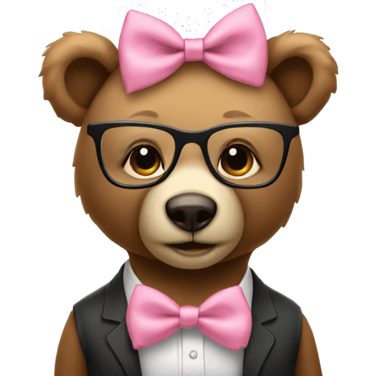 cute female bear with glasses and pink bow tie emoji