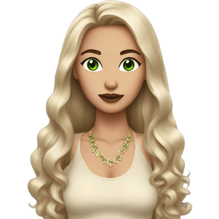 glamorous baddie long brunette hair with green eyes beige skin emoji