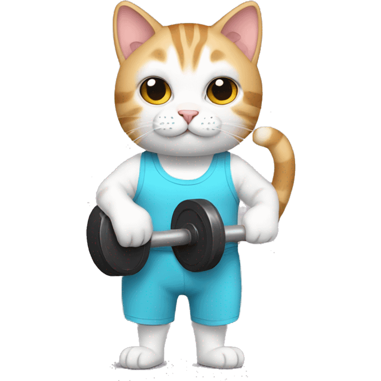 cat wearing gym clothes and holding a weight emoji