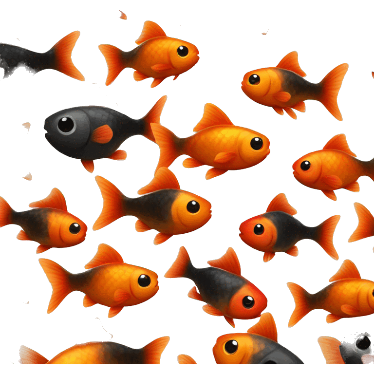 a goldfish with three color red, black,  emoji