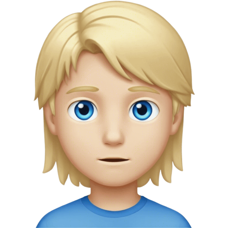 9 year old boy, medium long blond hair, blue eyes, white skin, emoji