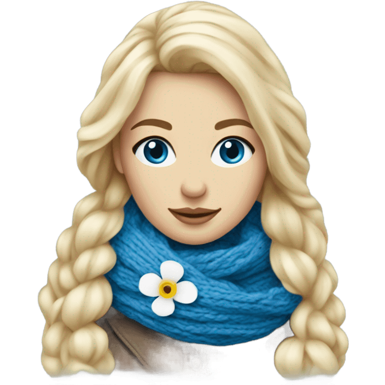 beautiful finnish blonde woman with blue eyes knitting flower scarf emoji