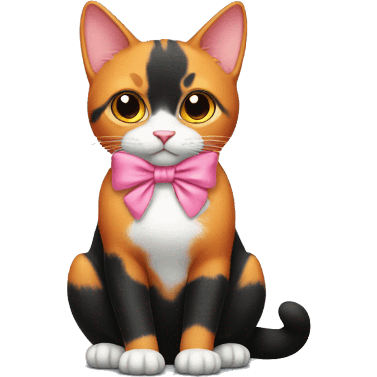 black and orange cat with pink bow sitting emoji